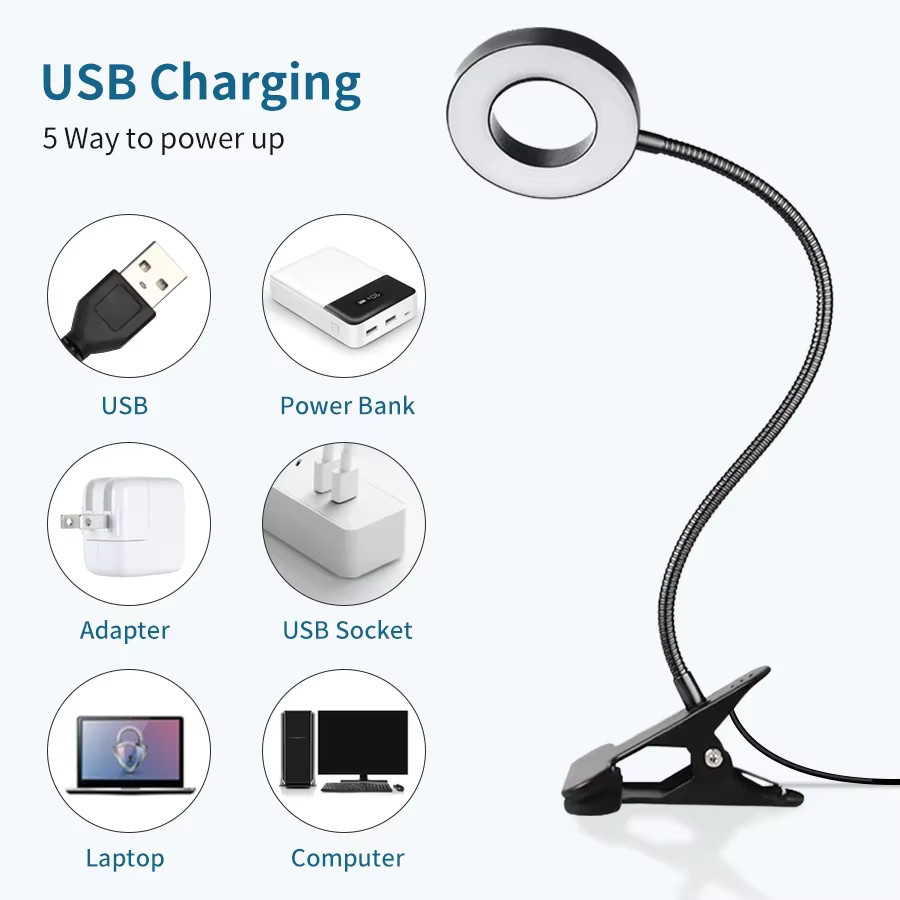 GGBEE USB-LED-Schreibtischleuchte zum Anklemmen in Schwarz, dimmbare flexible Leselampe mit 3 Farbmodi für Büro und Schlafzimmer - Bild 2