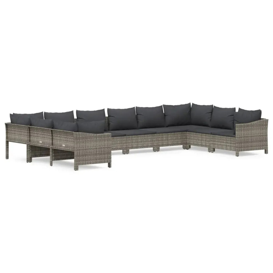 vidaXL 10-teiliges Garten-Lounge-Set aus Poly-Rattan mit Kissen in Grau - Bild 2