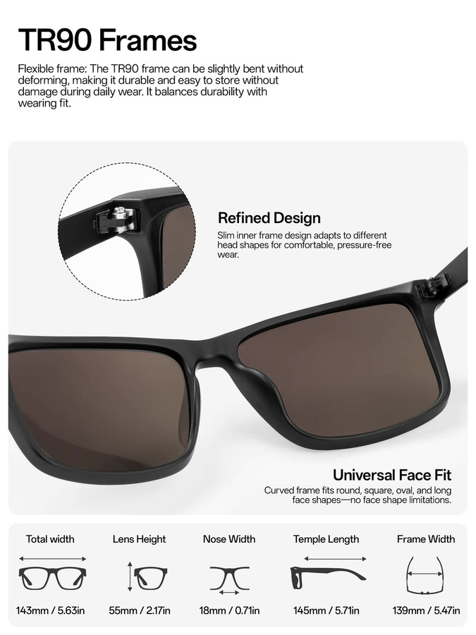 SCVCN Sonnenbrille, Vollrand, rechteckig, schwarz, Unisex, polarisiert - Bild 3