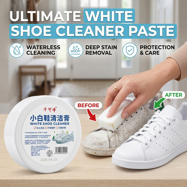 Weiße Schuhreinigungscreme als Fleckenentferner und Bleaching-Mittel für Turnschuhe inklusive Wischschwamm, 120g - Bild 1