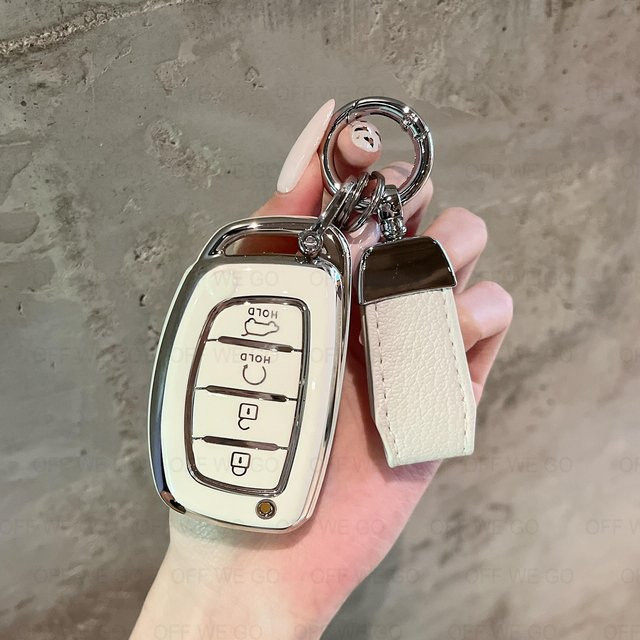 Leder Autoschlüsselanhänger und Schlüsselhülle Set für Hyundai Tucson Santa Fe Sonata Elantra Creta in Grau - Bild 1