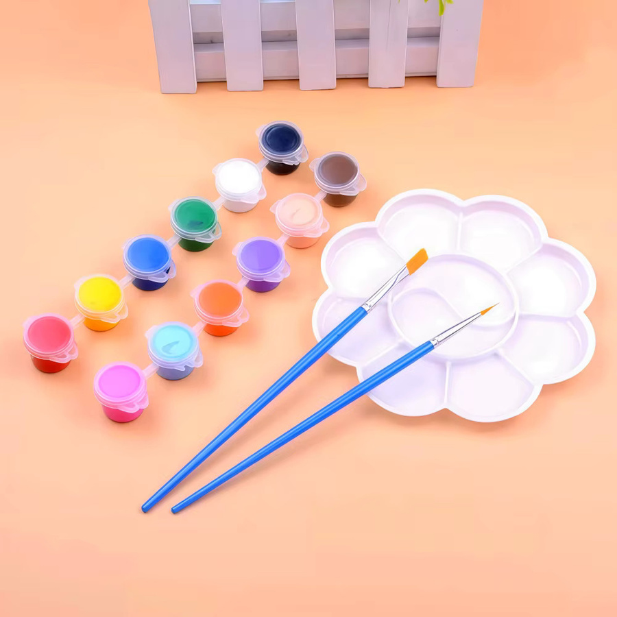 Acrylpigment-Set mit 12 Farben für Aquarell-, Stein- und Keramikmalerei inklusive integriertem Pinsel, Mehrfarbig - Bild 2