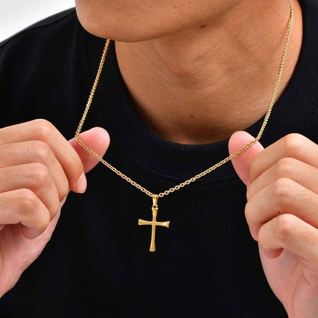 Halskette Kreuz, Edelstahl, Gold, Herren - Bild 1