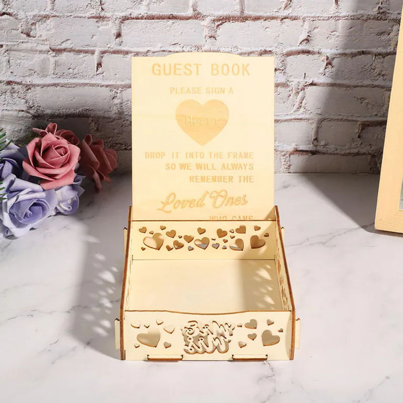 Tooarts Holz Gästebuch Box und Kartenhalter in Braun und Beige für Hochzeit und Geburtstag, Rustikaler Design-Geschenkehalter für romantische Anlässe - Bild 5