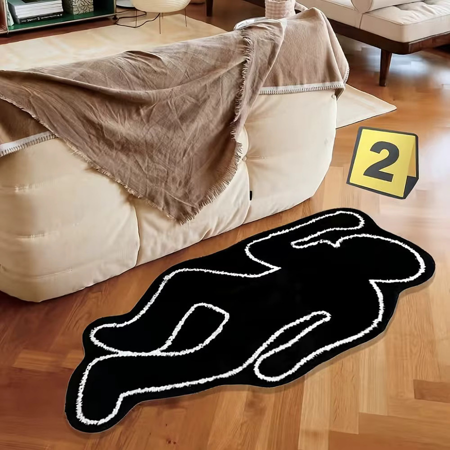 VIKAMA Plüsch-Humanoid-Teppich in Schwarz, waschbarer Kunstfell-Teppich mit abstraktem Schattenmotiv für Wohnzimmer und Schlafzimmer - Bild 4