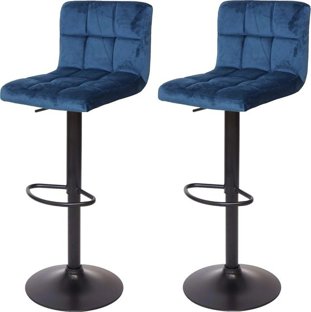 PROREGAL 2er-Set Barhocker mit Lehne, höhenverstellbar, Samt Petrol-Blau, Sitzhöhe: 63-87 cm - Bild 1