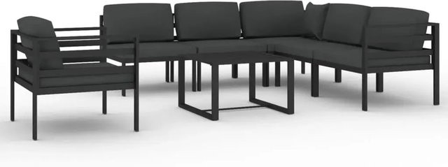 vidaXL 7-tlg Garten-Lounge-Set in L-Form aus pulverbeschichtetem Aluminium mit Kissen in Anthrazit - Bild 1