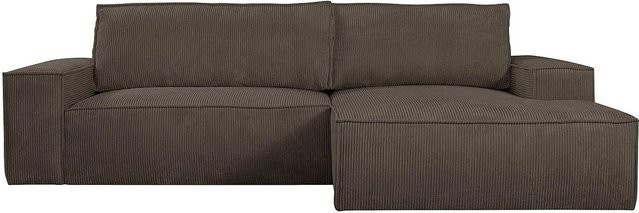 Vente-unique Schlafsofa Amelia in Braun mit Cord-Bezug und Schlaffunktion in L-Form - Bild 1