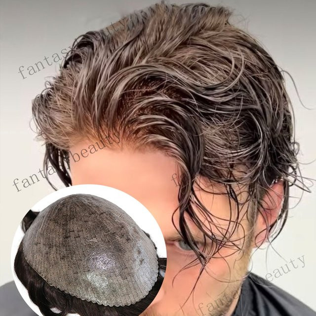 fantasy beauty Herren-Toupet-Perücke, Echthaarprothese, gewellt, Grau 1B10 - Bild 1