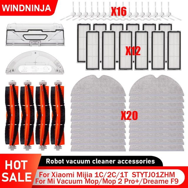 WINDNINJA Ersatzteil-Set für Xiaomi Mijia 1C 1T und Dreame F9 Saugroboter mit Mopptuch, Filter, Seitenbürste und Wassertank aus Kunststoff - Bild 1