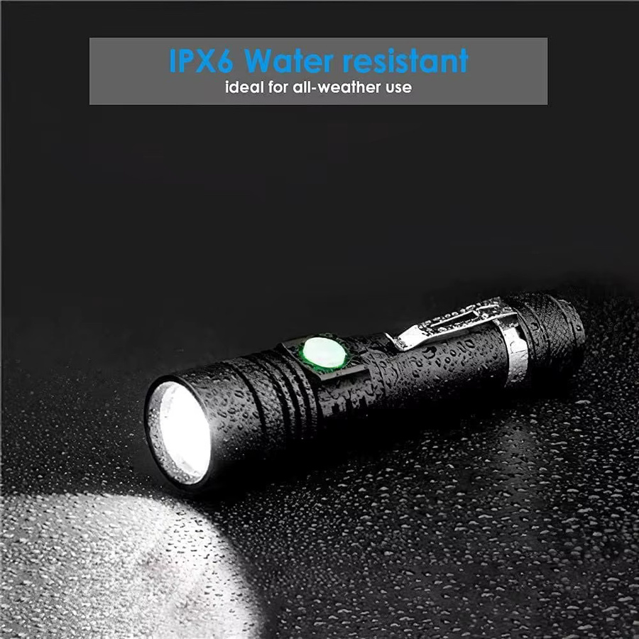 Taktische LED-Taschenlampe aus Aluminiumlegierung in Schwarz, USB-aufladbar und wasserdicht für Outdoor und Camping - Bild 5