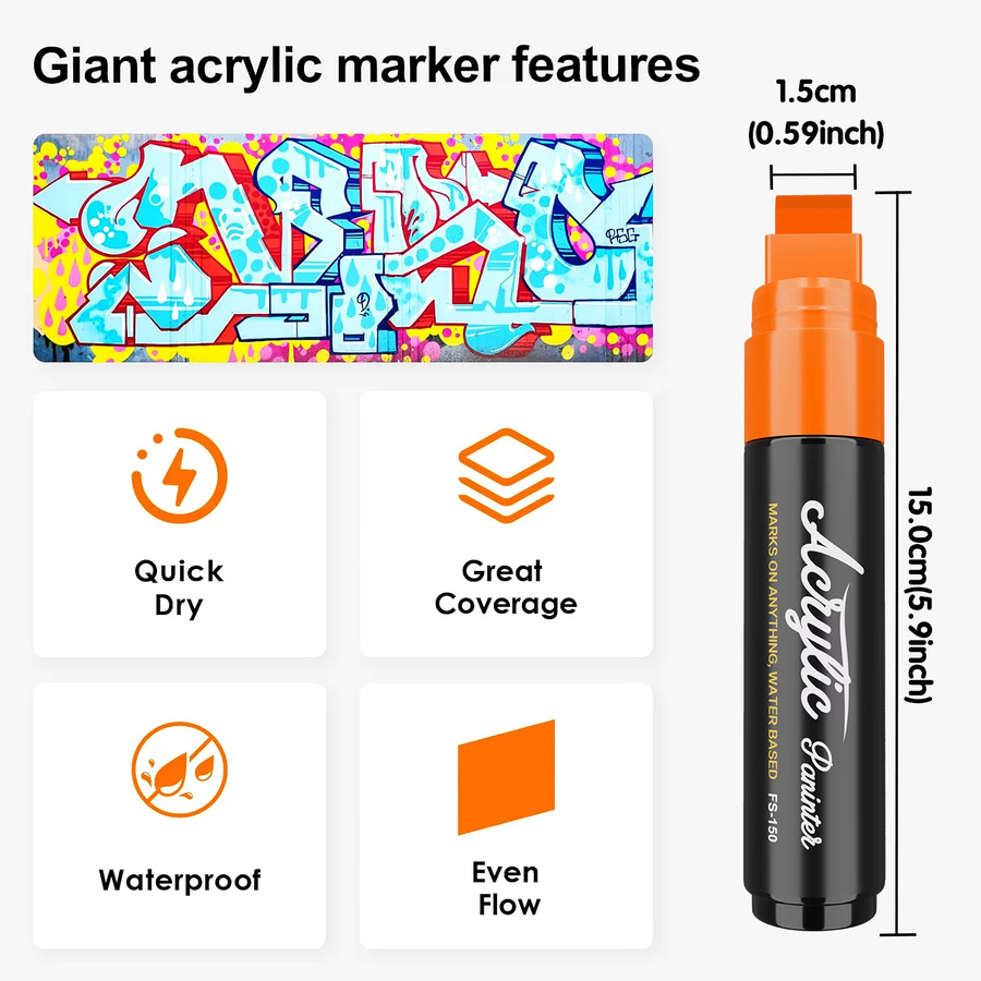 Acryl-Marker Set mit breiter Spitze in 10 leuchtenden Farben, permanent und hochdeckend für Graffiti und Kunst, Breite der Spitze: 1,5 cm - Bild 4