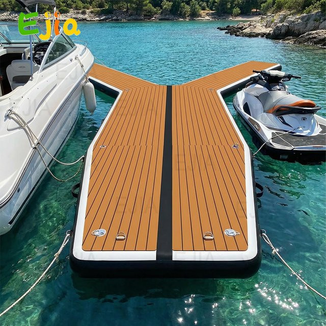 Ejia Aufblasbare Schwimmplattform Jet Ski Dock mit rutschfestem Y-Ponton, Schwarz, Länge: 6 m - Bild 1