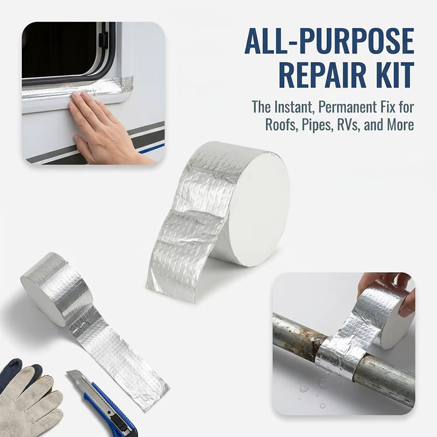 TFAAI Selbstklebendes Butylband zur Leckdichtung und Rissreparatur, Wasserdichtes Aluminiumfolien-Reparaturband in Silber, Breite: 5 cm bis 10 cm - Bild 3