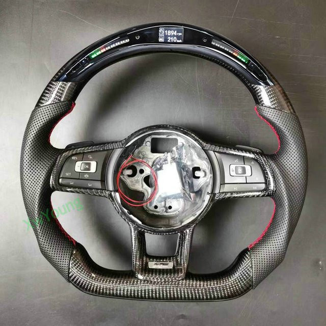 Echtes Carbonfaser-Lenkrad für Volkswagen Golf 7 Rline GTI GTS GTD GTE Polo Scirocco T-ROC Tiguan in Schwarz - Bild 1