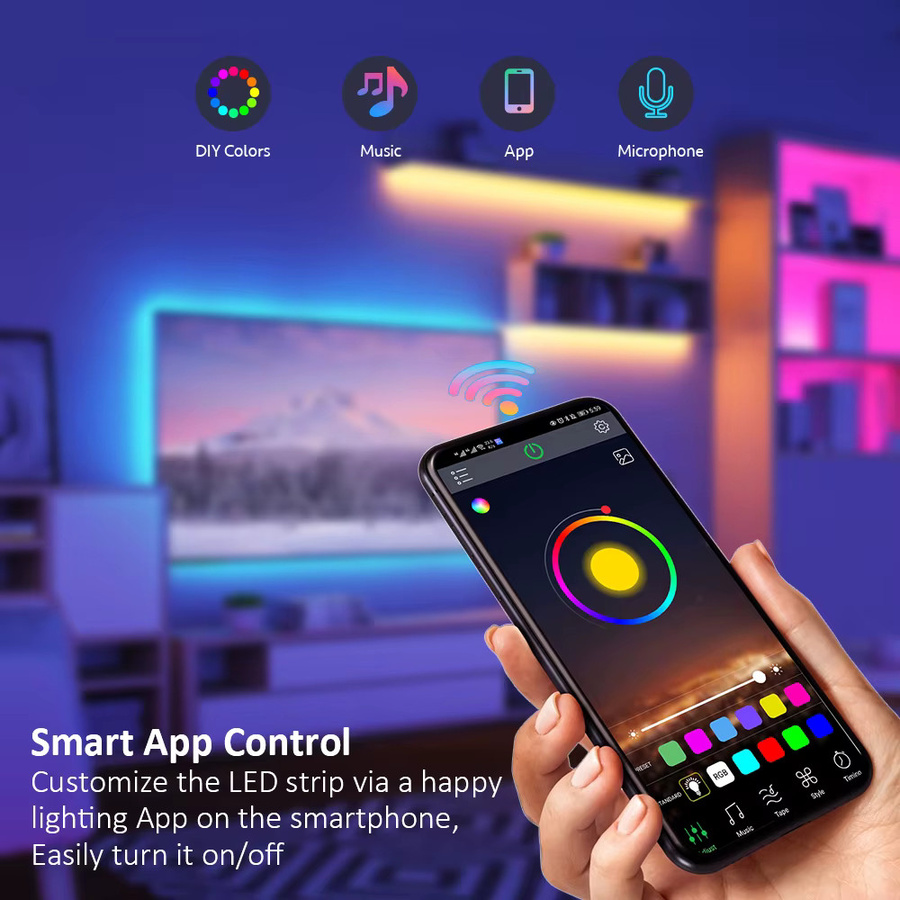 RGB LED-Streifenleuchten für dein Schlafzimmer mit App- und Fernbedienung, farbwechselnde LED-Akzentbeleuchtung mit Musik-Synchronisierung und WiFi-Steuerung in Multicolour - Bild 2