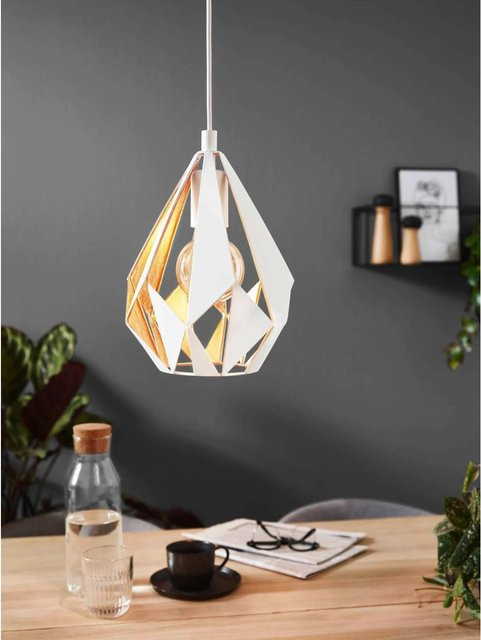 Eglo Hängeleuchte Carlton 1 moderne Diamantform in Weiß-Gold, 1-flammig, E27, Durchmesser: 20,5 cm - Bild 1