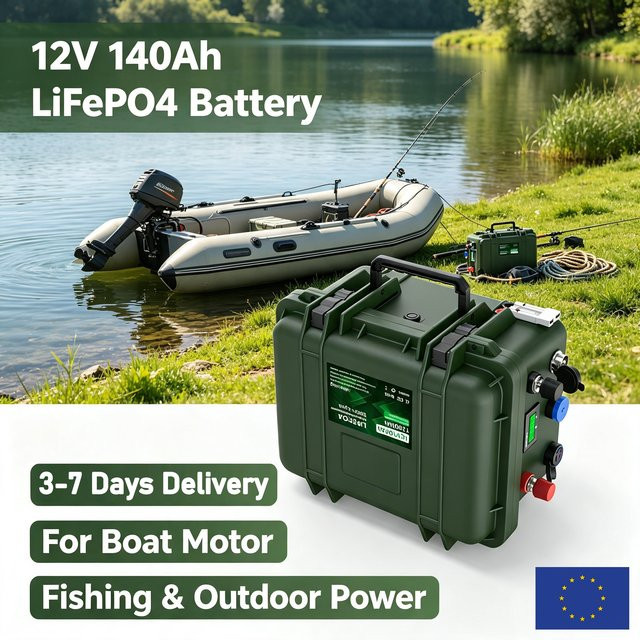 KEZIMO 12V 140Ah LiFePO4 Trolling-Motor-Batterie mit Bluetooth für Fischfinder und Angelboote - Bild 1