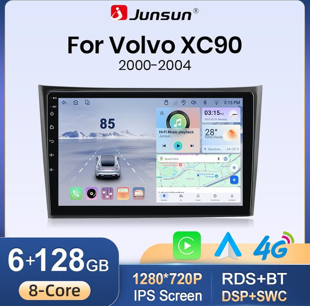 Junsun Kabelloses CarPlay und Android Auto Autoradio für Volvo XC90 2004-2014 mit 10.0 Zoll Display, GPS, Bluetooth, WiFi und 4G in Schwarz - Bild 1