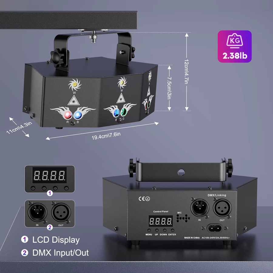 U'King 9-Augen-Projektoreffekt RGB Party-Licht mit Fernbedienung und DMX512 für DJ, Disco und Hochzeit, Multicolor - Bild 3