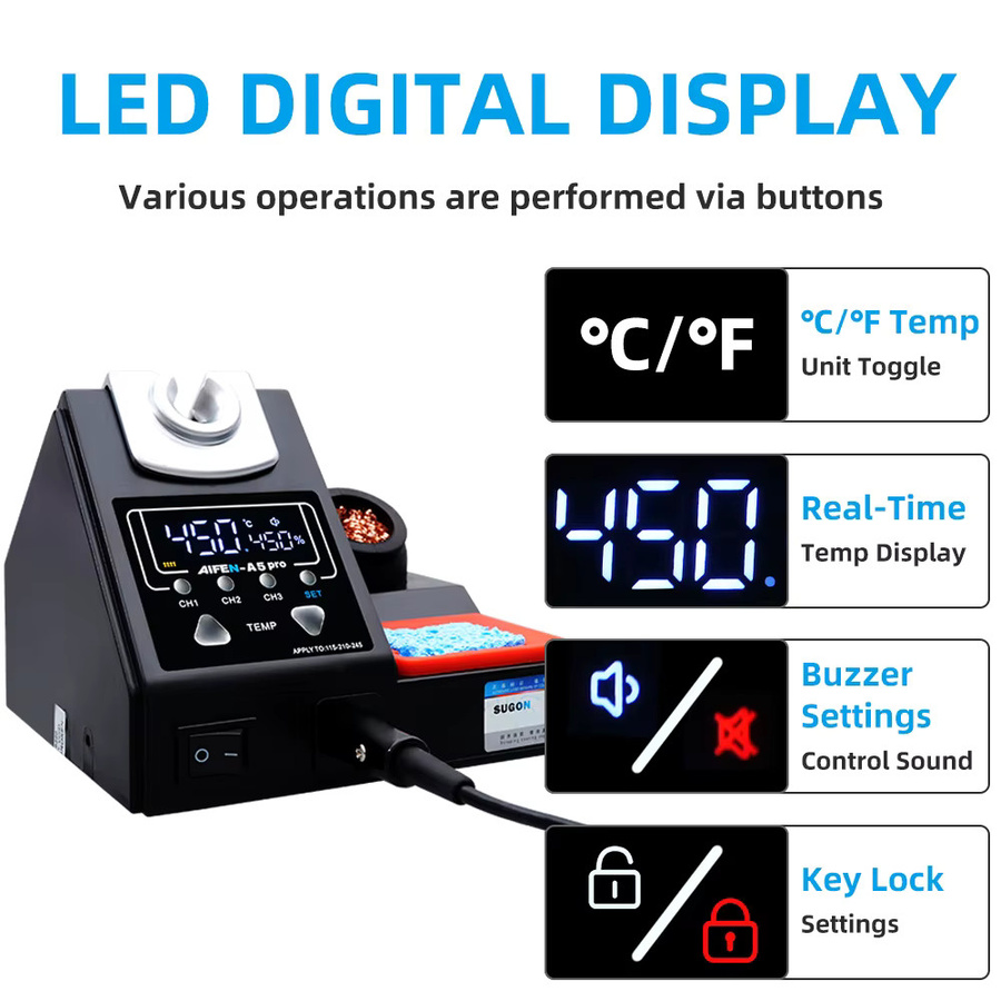 AIFEN A5 Pro Lötstation mit LCD Digital Display, kompatibel mit Lötkolbenspitzen 210/245/115, Farbe: Schwarz - Bild 2