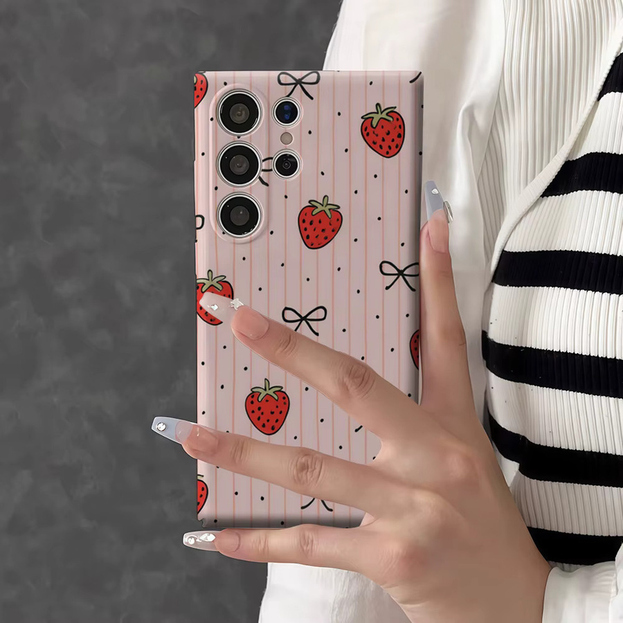Glänzende Doppelschicht-Handyhülle mit rosa Erdbeer-Streifen für Samsung Galaxy S25 Ultra, S24 und S23 Ultra Plus - Bild 2