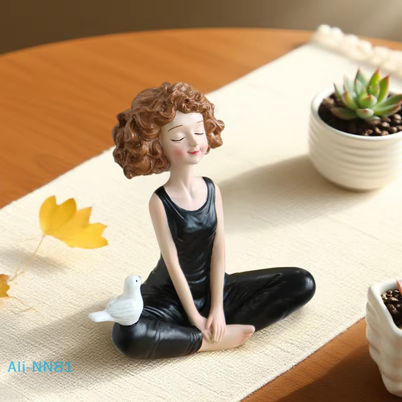 Yoga-Mädchen Kunstskulptur aus Kunstharz in Schwarz als moderne Deko-Figur für deinen Schreibtisch oder dein Bücherregal - Bild 5