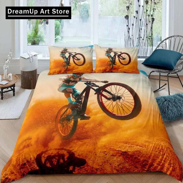 Bettwäsche Set Motocross Rennfahrer mit Bettbezug und Kissenbezug in Orange, B/H: 90 x 200 cm - Bild 1