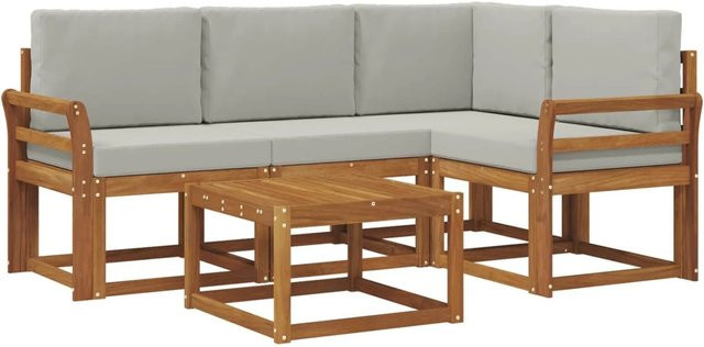 vidaXL Outdoor-Sofagarnitur in L-Form aus Akazienholz mit 5 Kissen in Beige und Grau - Bild 1