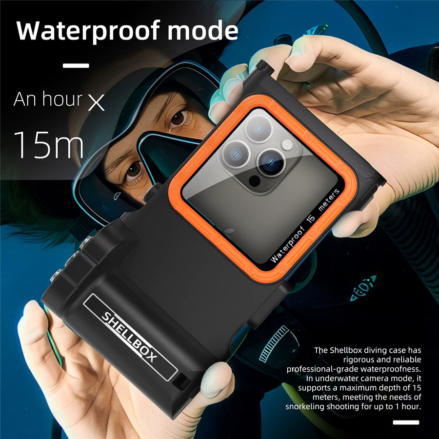 ShellBox Wasserdichte Unterwasser Handytasche für POCO und Samsung, Bluetooth-fähig, Schutzhülle für Android-Smartphones, Farben: Blau, Orange, Schwarz - Bild 2