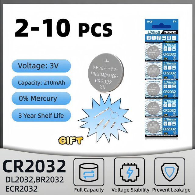 Yuform CR2032 Lithium-Batterie 3V 200mAh Knopfzelle in Silber für Uhren, Spielzeug und Fernbedienungen - Bild 1