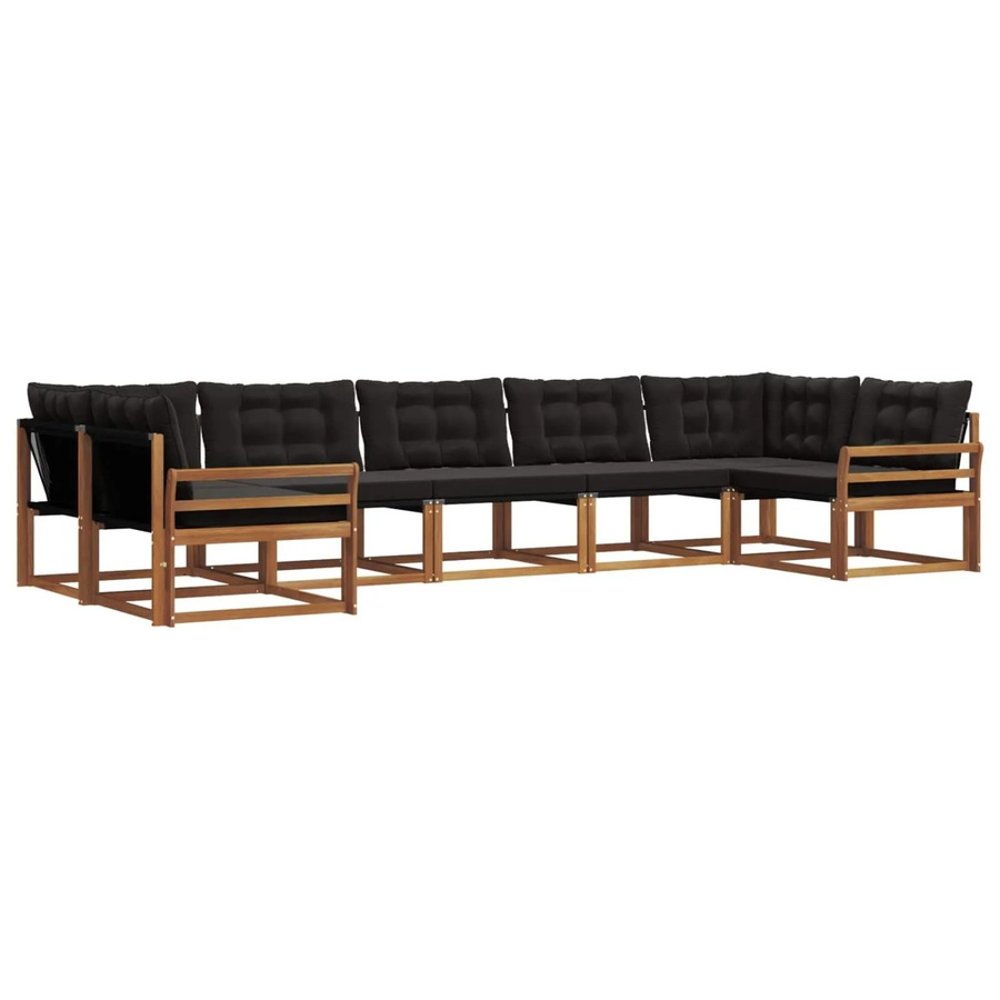 vidaXL Outdoor-Sofagarnitur 7-teilig aus Akazienholz und Textilene in Natur und Schwarz mit Kissen - Bild 2