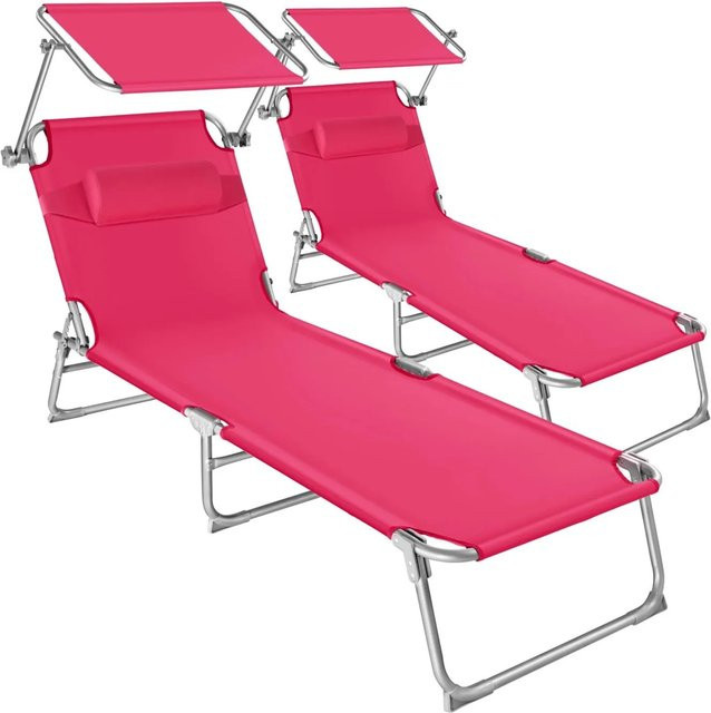 tectake 2er Set Sonnenliege Chloé klappbar mit Sonnendach und verstellbarem Kopfrest in Pink, B/T/H: 190 x 68 x 111 cm - Bild 2