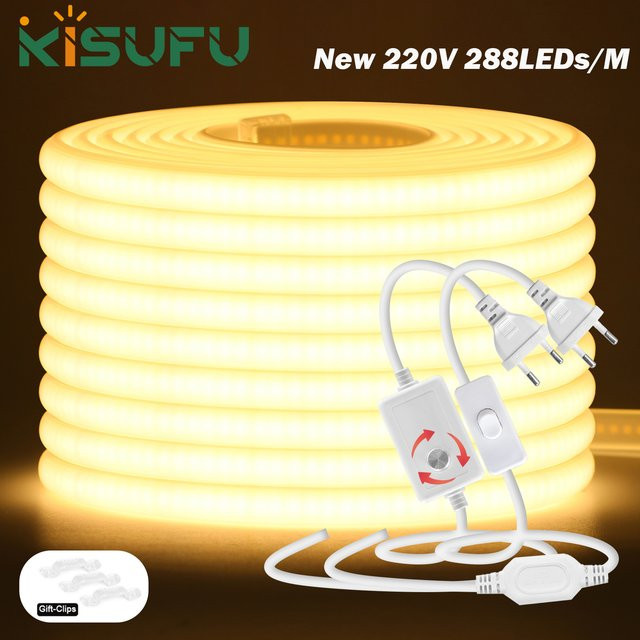 KISUFU COB LED Neon Streifen Licht Weiß, dimmbar, wasserdicht, 220 V mit Schalter und Dimmer-Stecker, 1 m Länge - Bild 1