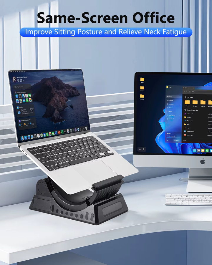 Eary Tragbarer Laptop-Ständer für Schreibtisch in Schwarz, Winkelverstellbar 0-53 Grad für Notebook, MacBook, iPad und Tablets bis 17,3 Zoll - Bild 5