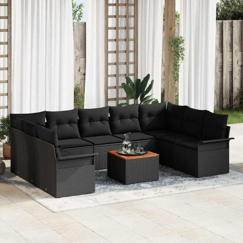 Vidaxl Garten-Sofa-Set mit 10 Kissen in Schwarz, modernes Rattan-Design, B/T/H: 55 x 55 x 37 cm - Bild 1