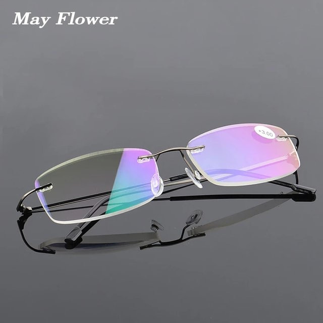 ONEVAN Lesebrille, randlos, Metall, rechteckig, Silber, Herren - Bild 1