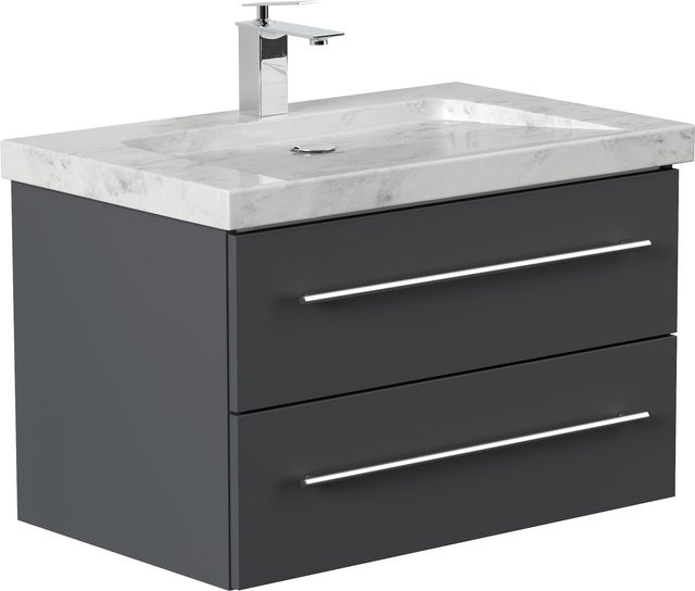 Badmöbel YAMO von Posseik mit Marmor Carrara White Naturstein, Breite: 75 cm, Farbe: Weiß/Grau - Bild 1