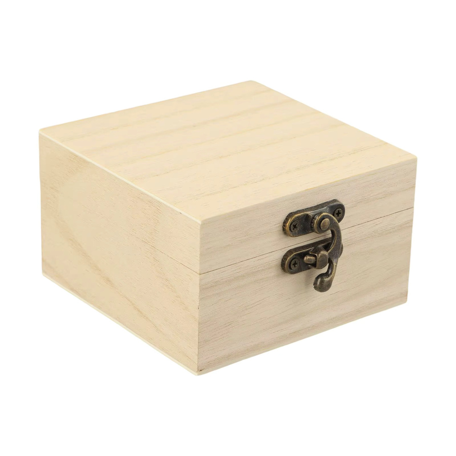 LEENKEA Quadratische Holz-Aufbewahrungsbox in Braun, Klappbare Retro-Geschenkbox für Schmuck und Bastelbedarf, B/T/H: 10 x 10 x 6 cm - Bild 1