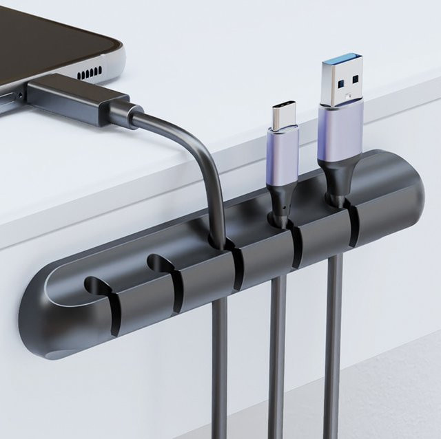 QUERPXAF Silikon USB Kabel Organizer und Kabelhalter für Maus, Tastatur und Kopfhörer in Schwarz oder Grau - Bild 1