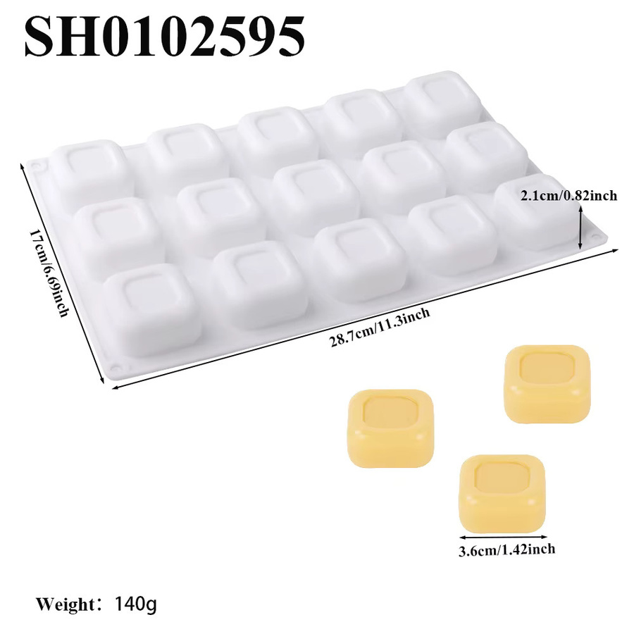 SHENHONG Silikon Mousse-Form mit 15 Zellen und quadratischer Oberseite für Schokolade und Desserts - Bild 2