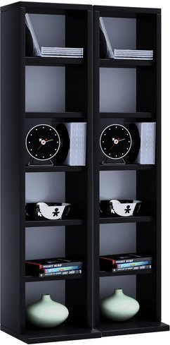 VCM Milano CD DVD Regal in Schwarz aus Holzwerkstoff mit 10 variablen Einlegeböden, B: 42 cm, H: 92 cm, T: 20 cm - Bild 1