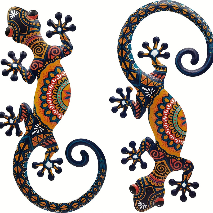 DDPNKL 2-teiliges Metall-Wandkunst-Set mit Eidechsen- und Gecko-Motiven in Tribal-Mustern zur Wanddekoration für Innen- und Außenbereich - Bild 7