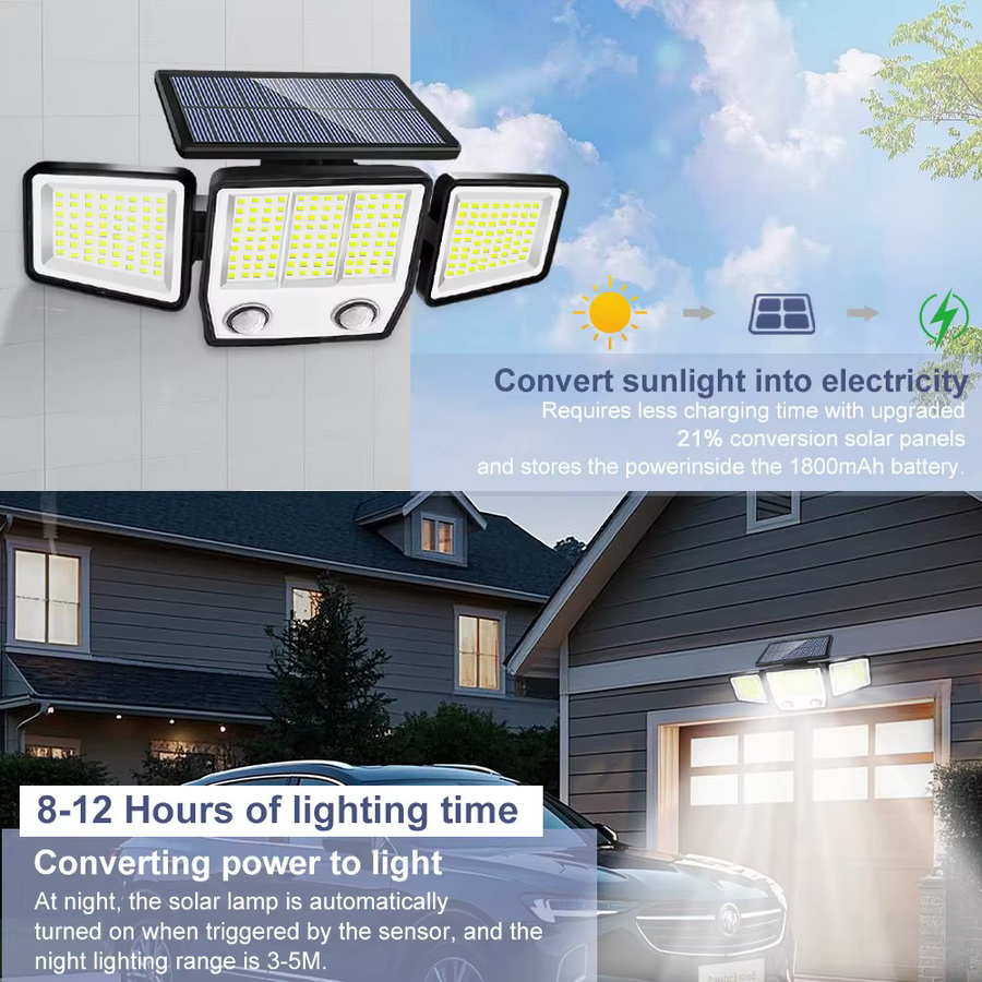 Wasserdichtes LED Solar Flutlicht mit Bewegungssensor und 3 Modi für Garten und Hof, Schwarz - Bild 6