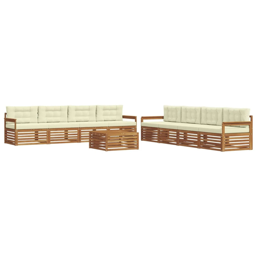 vidaXL Outdoor-Sofagarnitur 9-teilig aus massivem Akazienholz mit Kissen in Natur und Creme - Bild 2