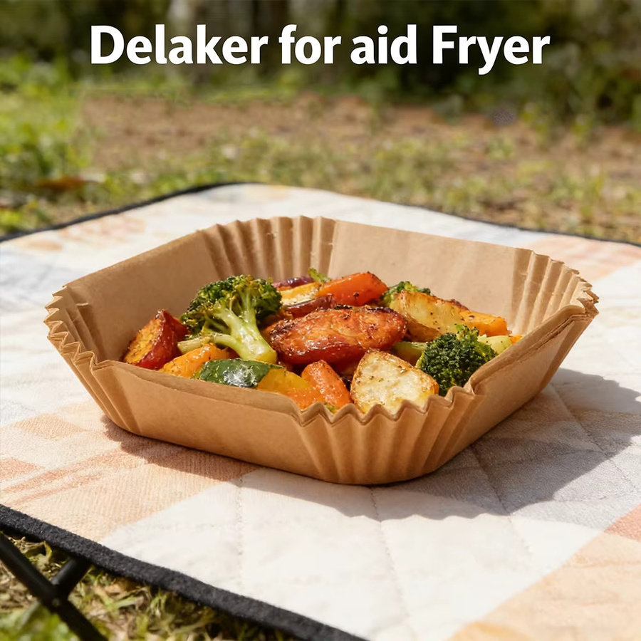 Einweg Papier Backformen für Air Fryer, runde Antihaft Backpapier Liner, braun, Durchmesser: 16,0 cm, 50 Stück - Bild 4
