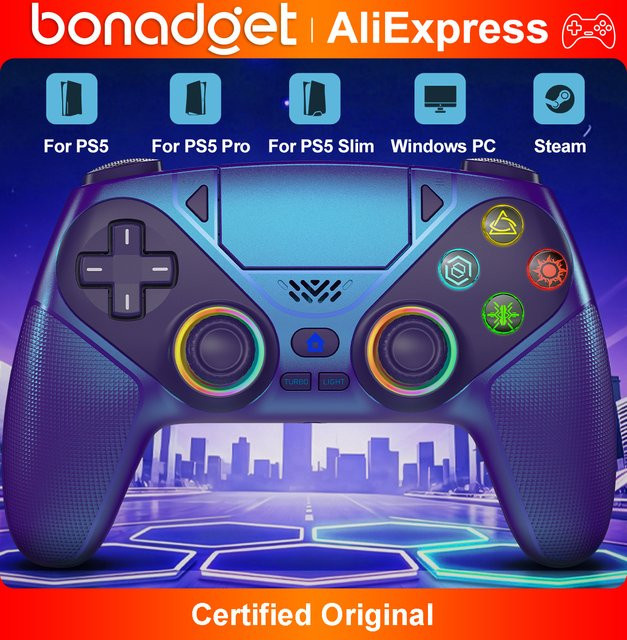 Bonacell Wireless-Controller mit RGB-Licht für PS5, PlayStation Pro, Slim und PC, Hall-Effekt-Gamepad in Grau mit Makro- und Turbo-Funktion ohne Drift-Effekt - Bild 1