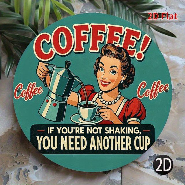 Vintage Metallschild Potdemiel mit Frauenillustration für Kaffeeliebhaber, Multicolor, Breite: 20 cm, Höhe: 20 cm - Bild 1