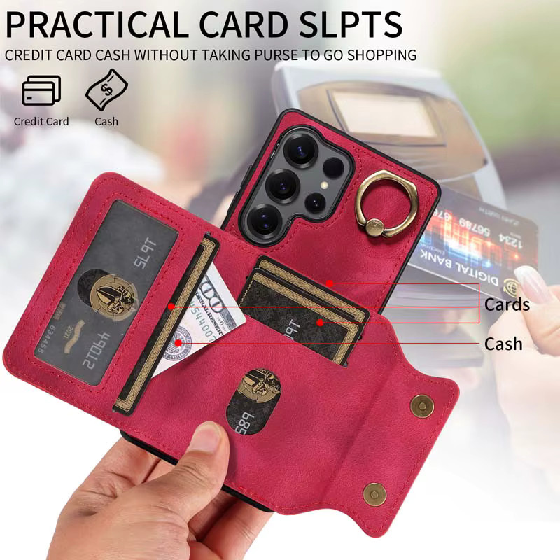 Leder-Wallet-Tasche für Samsung Galaxy S25 Ultra S24 Plus S23 S22 S21 FE A15 A25 A35 A55 mit Kartenfächern und Ringhalter in Schwarz - Bild 3