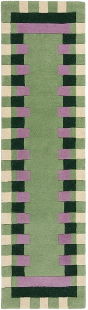 Flair Rugs Wollteppich Kai Wool Border in Grün, Handgeknüpft, Geometrisches Design, B/T: 230 x 60 cm - Bild 1